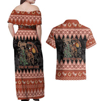 Howdy Christmas Cowboy Santa Couples Matching Off Shoulder Maxi Dress and Hawaiian Shirt Giddy Up Jingle Horse Pick Up Your Feet - Wonder Print Shop