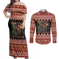 Howdy Christmas Cowboy Santa Couples Matching Off Shoulder Maxi Dress and Long Sleeve Button Shirt Giddy Up Jingle Horse Pick Up Your Feet - Wonder Print Shop