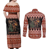 Howdy Christmas Cowboy Santa Couples Matching Off Shoulder Maxi Dress and Long Sleeve Button Shirt Giddy Up Jingle Horse Pick Up Your Feet - Wonder Print Shop