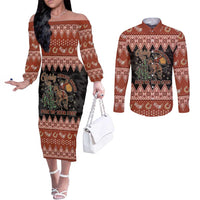 Howdy Christmas Cowboy Santa Couples Matching Off The Shoulder Long Sleeve Dress and Long Sleeve Button Shirt Giddy Up Jingle Horse Pick Up Your Feet - Wonder Print Shop