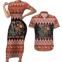 Howdy Christmas Cowboy Santa Couples Matching Short Sleeve Bodycon Dress and Hawaiian Shirt Giddy Up Jingle Horse Pick Up Your Feet - Wonder Print Shop