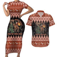 Howdy Christmas Cowboy Santa Couples Matching Short Sleeve Bodycon Dress and Hawaiian Shirt Giddy Up Jingle Horse Pick Up Your Feet - Wonder Print Shop