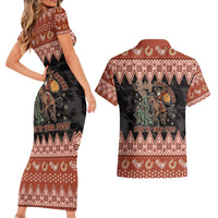 Howdy Christmas Cowboy Santa Couples Matching Short Sleeve Bodycon Dress and Hawaiian Shirt Giddy Up Jingle Horse Pick Up Your Feet - Wonder Print Shop