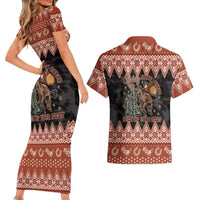 Howdy Christmas Cowboy Santa Couples Matching Short Sleeve Bodycon Dress and Hawaiian Shirt Giddy Up Jingle Horse Pick Up Your Feet - Wonder Print Shop