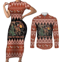 Howdy Christmas Cowboy Santa Couples Matching Short Sleeve Bodycon Dress and Long Sleeve Button Shirt Giddy Up Jingle Horse Pick Up Your Feet - Wonder Print Shop