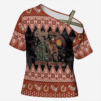 Howdy Christmas Cowboy Santa Cross Shoulder Shirt Giddy Up Jingle Horse Pick Up Your Feet - Wonder Print Shop