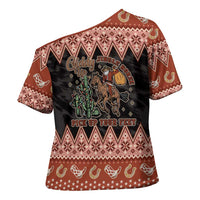 Howdy Christmas Cowboy Santa Cross Shoulder Shirt Giddy Up Jingle Horse Pick Up Your Feet - Wonder Print Shop
