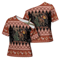 Howdy Christmas Cowboy Santa Cross Shoulder Shirt Giddy Up Jingle Horse Pick Up Your Feet - Wonder Print Shop