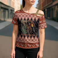 Howdy Christmas Cowboy Santa Cross Shoulder Shirt Giddy Up Jingle Horse Pick Up Your Feet - Wonder Print Shop