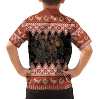Howdy Christmas Cowboy Santa Family Matching Off The Shoulder Long Sleeve Dress and Hawaiian Shirt Giddy Up Jingle Horse Pick Up Your Feet - Wonder Print Shop