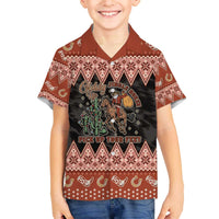 Howdy Christmas Cowboy Santa Family Matching Off The Shoulder Long Sleeve Dress and Hawaiian Shirt Giddy Up Jingle Horse Pick Up Your Feet - Wonder Print Shop