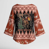 Howdy Christmas Cowboy Santa Kimono Sleeve Blouse Giddy Up Jingle Horse Pick Up Your Feet - Wonder Print Shop