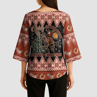 Howdy Christmas Cowboy Santa Kimono Sleeve Blouse Giddy Up Jingle Horse Pick Up Your Feet - Wonder Print Shop