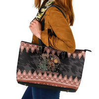 Howdy Christmas Cowboy Santa Leather Tote Bag Giddy Up Jingle Horse Pick Up Your Feet - Wonder Print Shop