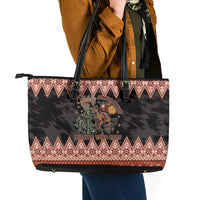 Howdy Christmas Cowboy Santa Leather Tote Bag Giddy Up Jingle Horse Pick Up Your Feet - Wonder Print Shop