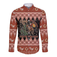 Howdy Christmas Cowboy Santa Long Sleeve Button Shirt Giddy Up Jingle Horse Pick Up Your Feet - Wonder Print Shop