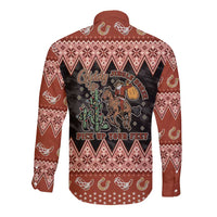 Howdy Christmas Cowboy Santa Long Sleeve Button Shirt Giddy Up Jingle Horse Pick Up Your Feet - Wonder Print Shop