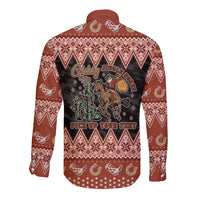 Howdy Christmas Cowboy Santa Long Sleeve Button Shirt Giddy Up Jingle Horse Pick Up Your Feet - Wonder Print Shop