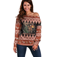 Howdy Christmas Cowboy Santa Off Shoulder Sweater Giddy Up Jingle Horse Pick Up Your Feet - Wonder Print Shop