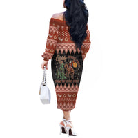 Howdy Christmas Cowboy Santa Off The Shoulder Long Sleeve Dress Giddy Up Jingle Horse Pick Up Your Feet - Wonder Print Shop