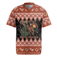 Howdy Christmas Cowboy Santa Rugby Jersey Giddy Up Jingle Horse Pick Up Your Feet - Wonder Print Shop
