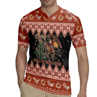 Howdy Christmas Cowboy Santa Rugby Jersey Giddy Up Jingle Horse Pick Up Your Feet - Wonder Print Shop