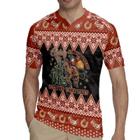 Howdy Christmas Cowboy Santa Rugby Jersey Giddy Up Jingle Horse Pick Up Your Feet - Wonder Print Shop