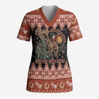 Howdy Christmas Cowboy Santa Scrub Top Giddy Up Jingle Horse Pick Up Your Feet - Wonder Print Shop