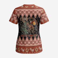 Howdy Christmas Cowboy Santa Scrub Top Giddy Up Jingle Horse Pick Up Your Feet - Wonder Print Shop