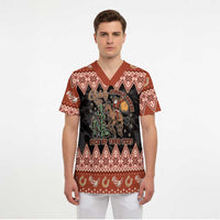 Howdy Christmas Cowboy Santa Scrub Top Giddy Up Jingle Horse Pick Up Your Feet - Wonder Print Shop