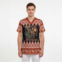 Howdy Christmas Cowboy Santa Scrub Top Giddy Up Jingle Horse Pick Up Your Feet - Wonder Print Shop