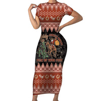 Howdy Christmas Cowboy Santa Short Sleeve Bodycon Dress Giddy Up Jingle Horse Pick Up Your Feet - Wonder Print Shop