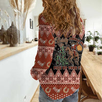 Howdy Christmas Cowboy Santa Women Casual Shirt Giddy Up Jingle Horse Pick Up Your Feet - Wonder Print Shop