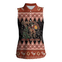 Howdy Christmas Cowboy Santa Women Sleeveless Polo Shirt Giddy Up Jingle Horse Pick Up Your Feet - Wonder Print Shop
