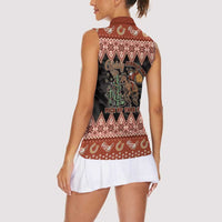 Howdy Christmas Cowboy Santa Women Sleeveless Polo Shirt Giddy Up Jingle Horse Pick Up Your Feet - Wonder Print Shop