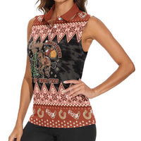Howdy Christmas Cowboy Santa Women Sleeveless Polo Shirt Giddy Up Jingle Horse Pick Up Your Feet - Wonder Print Shop