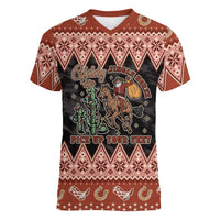 Howdy Christmas Cowboy Santa Women V-Neck T-Shirt Giddy Up Jingle Horse Pick Up Your Feet - Wonder Print Shop