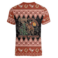 Howdy Christmas Cowboy Santa Women V-Neck T-Shirt Giddy Up Jingle Horse Pick Up Your Feet - Wonder Print Shop