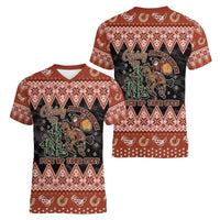 Howdy Christmas Cowboy Santa Women V-Neck T-Shirt Giddy Up Jingle Horse Pick Up Your Feet - Wonder Print Shop