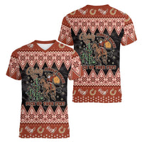 Howdy Christmas Cowboy Santa Women V-Neck T-Shirt Giddy Up Jingle Horse Pick Up Your Feet - Wonder Print Shop