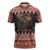 Howdy Christmas Cowboy Santa Zipper Polo Shirt Giddy Up Jingle Horse Pick Up Your Feet - Wonder Print Shop