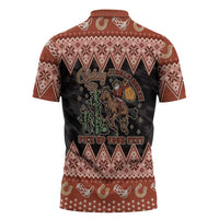 Howdy Christmas Cowboy Santa Zipper Polo Shirt Giddy Up Jingle Horse Pick Up Your Feet - Wonder Print Shop