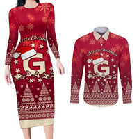 Georgia Christmas Couples Matching Long Sleeve Bodycon Dress and Long Sleeve Button Shirt Santa Riding Reindeer Xmas Pattern - Wonder Print Shop