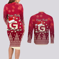 Georgia Christmas Couples Matching Long Sleeve Bodycon Dress and Long Sleeve Button Shirt Santa Riding Reindeer Xmas Pattern - Wonder Print Shop