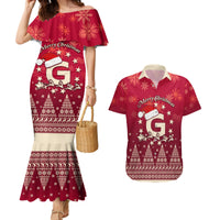 Georgia Christmas Couples Matching Mermaid Dress and Hawaiian Shirt Santa Riding Reindeer Xmas Pattern - Wonder Print Shop