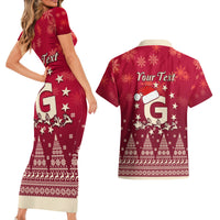 Georgia Christmas Couples Matching Short Sleeve Bodycon Dress and Hawaiian Shirt Santa Riding Reindeer Xmas Pattern - Wonder Print Shop