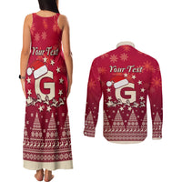 Georgia Christmas Couples Matching Tank Maxi Dress and Long Sleeve Button Shirt Santa Riding Reindeer Xmas Pattern - Wonder Print Shop