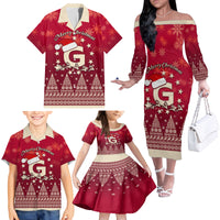 Georgia Christmas Family Matching Off Shoulder Long Sleeve Dress and Hawaiian Shirt Santa Riding Reindeer Xmas Pattern - Wonder Print Shop