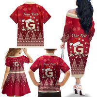 Georgia Christmas Family Matching Off Shoulder Long Sleeve Dress and Hawaiian Shirt Santa Riding Reindeer Xmas Pattern - Wonder Print Shop