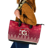 Georgia Christmas Leather Tote Bag Santa Riding Reindeer Xmas Pattern - Wonder Print Shop